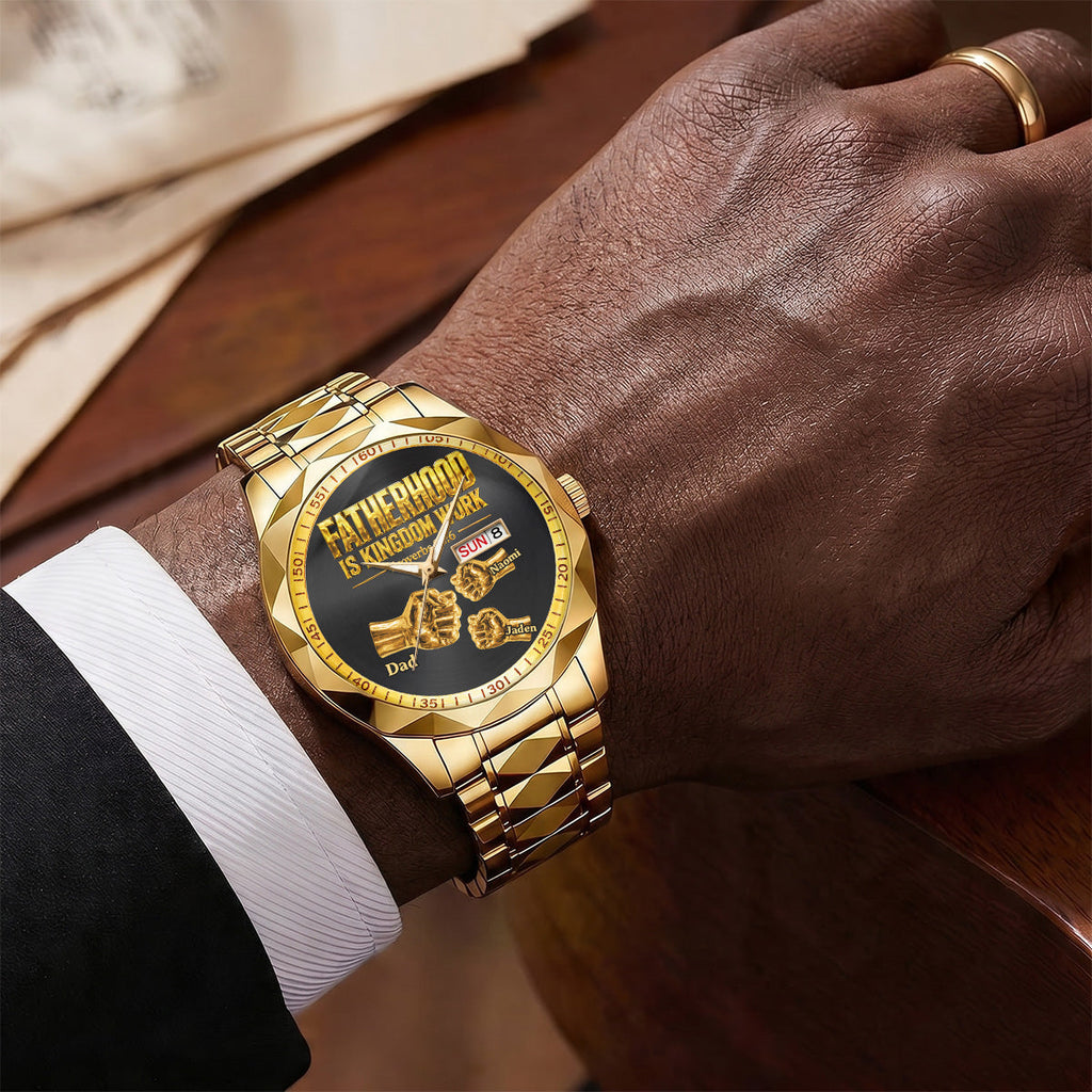 Fatherhood Is Kingdom Work Premium Fist Bump - Personalized Men's Wrist Watch