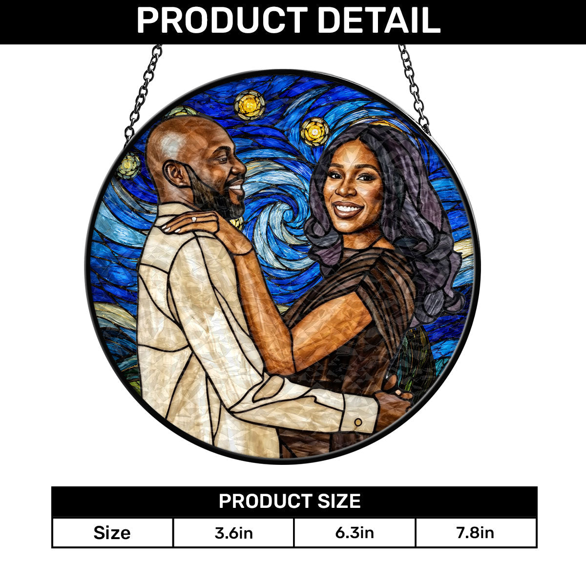 Custom Photo Starry Night Stained Glass Portrait Wife Husband Couple - Personalized Stained Glass Window Hanging Suncatcher