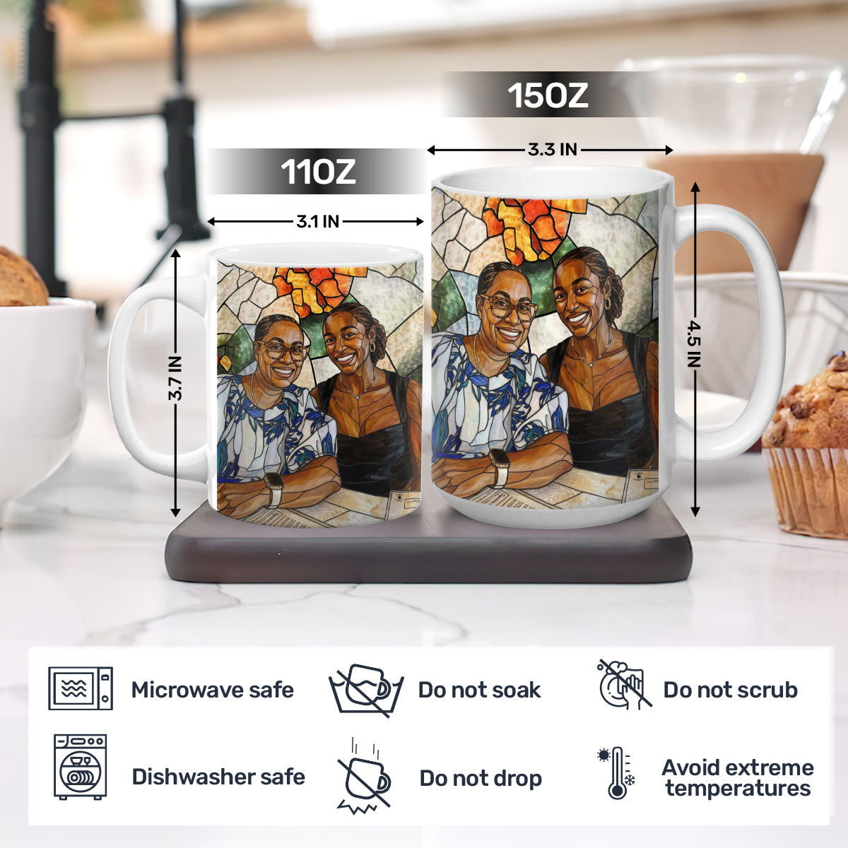 Custom Photo Stained Glass Portrait Mom Grandma Parents Family - Personalized Ceramic Coffee Mug