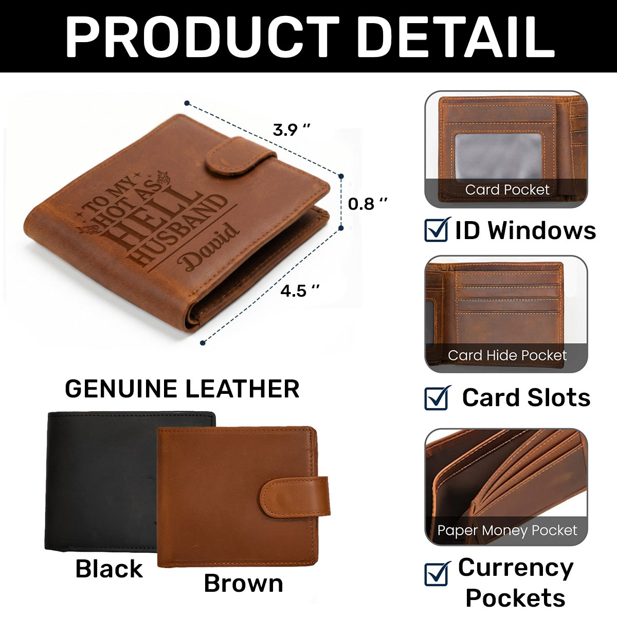 To My Hot-As-Hell Husband - Personalized Men's Engraved Leather Wallet