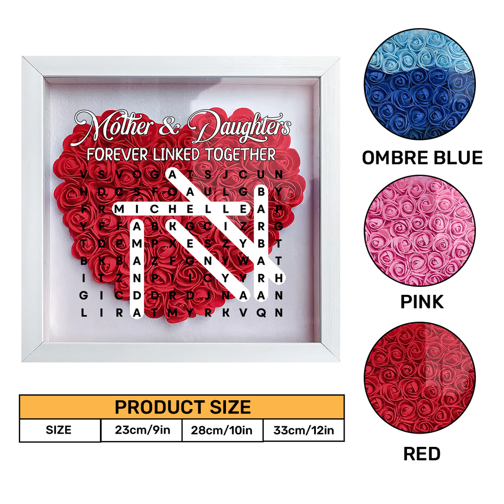 Mother And Daughter Forever Linked Together - Personalized Heart Flower Shadow Box