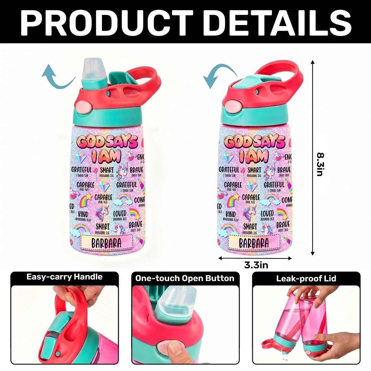 God Says I Am - Personalized Kid Water Bottle