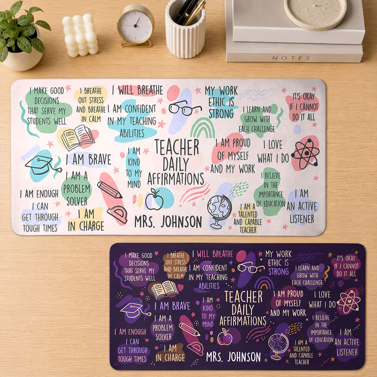 Daily Teacher Affirmations Decoration For Teachers - Personalized Leather Desk Mat