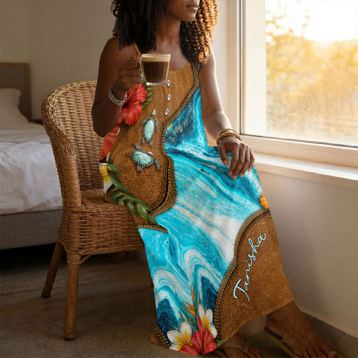 Tropical Summer Sea  - Personalized Backless Cami Maxi Dress