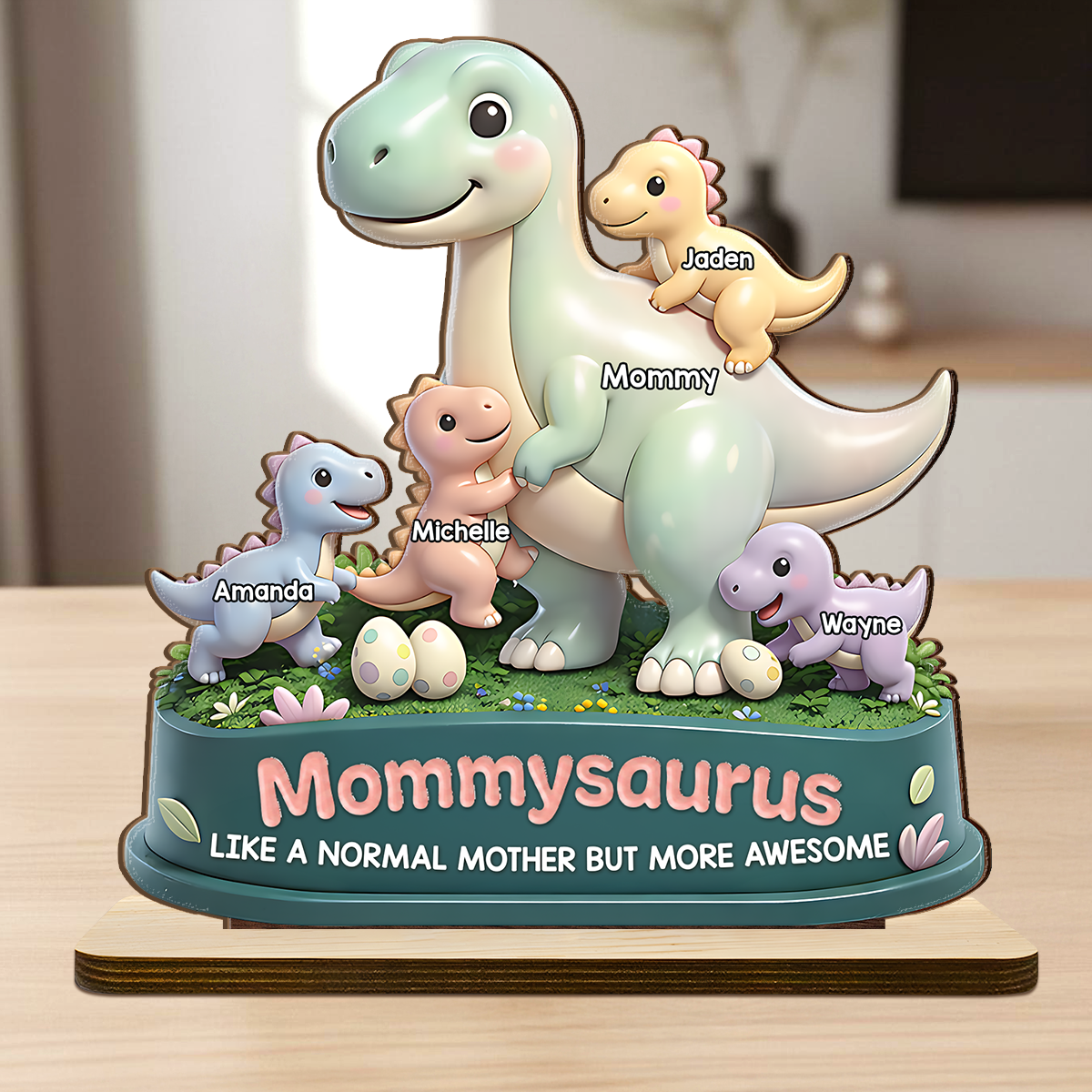 Mommysaurus More Awesome - Personalized 2-Layer Wood Plaque With Flat Base