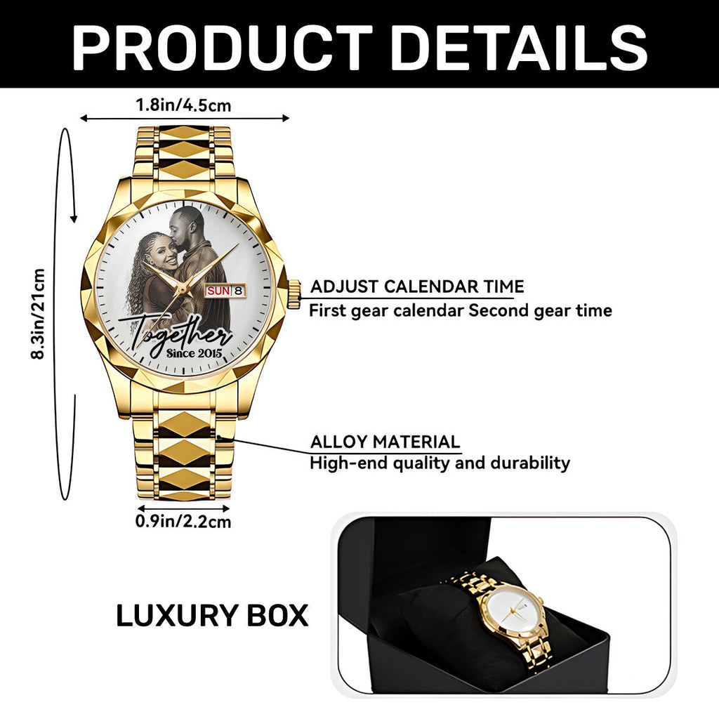 Custom Photo Husband Wife Couple Anniversary Gift Together Forever - Personalized Men's Wrist Watch