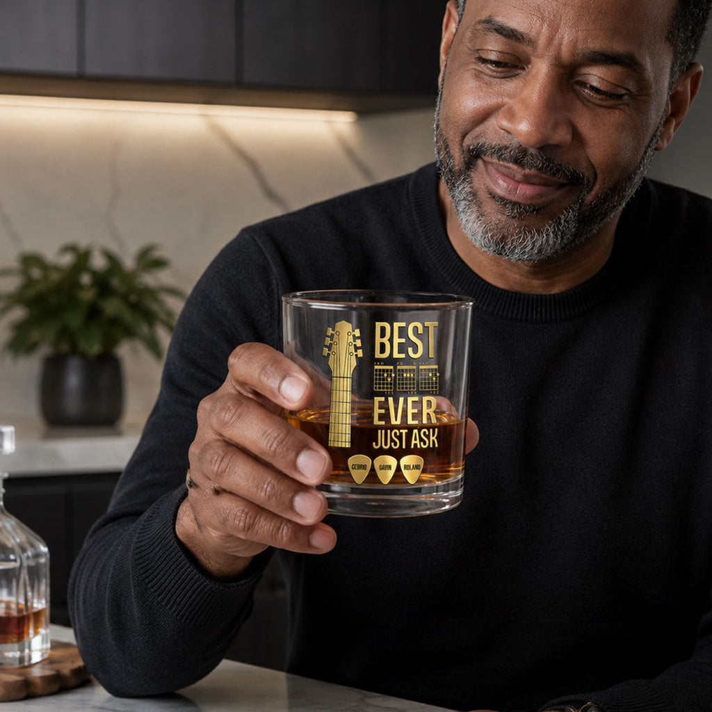 Music Dad - Personalized Round Whiskey Glass