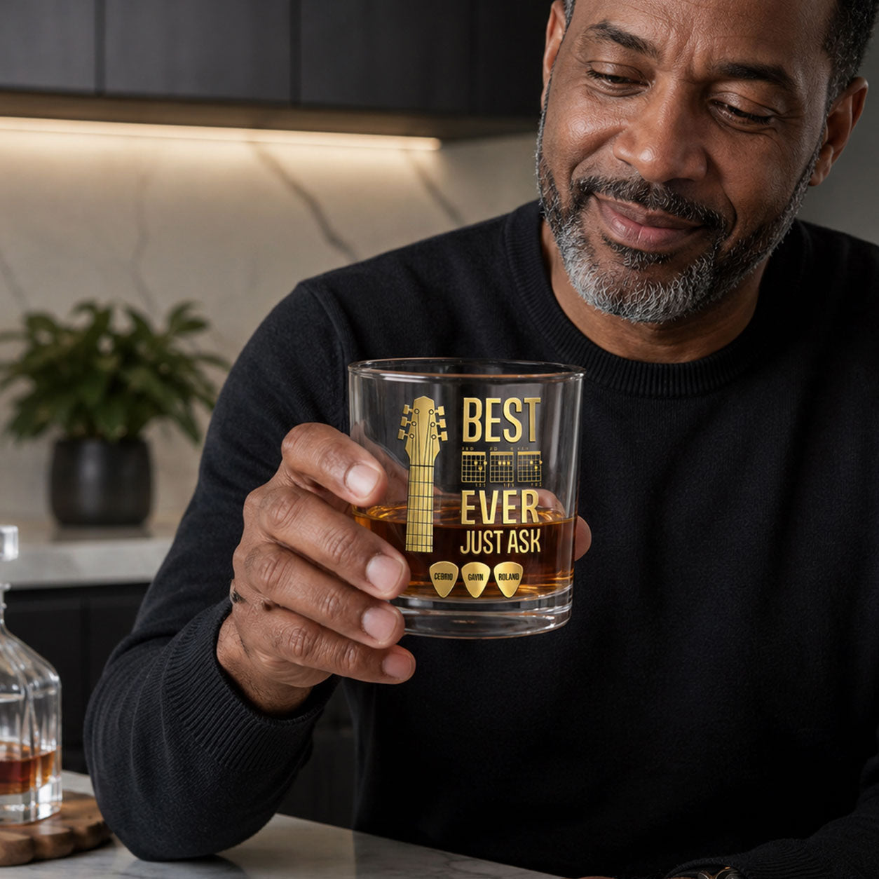 Music Dad - Personalized Round Whiskey Glass