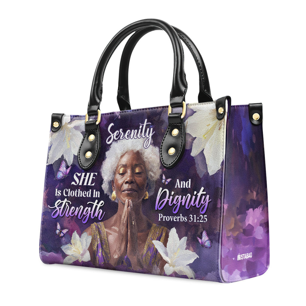 She Is Clothed In Strength And Dignity - Personalized Leather Handbag
