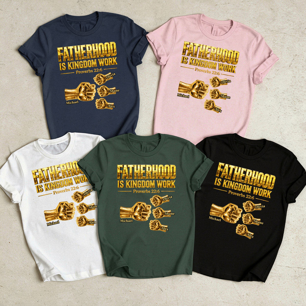 Fatherhood Is Kingdom Work Golden Fist Bump - Personalized 2D Unisex T-shirt