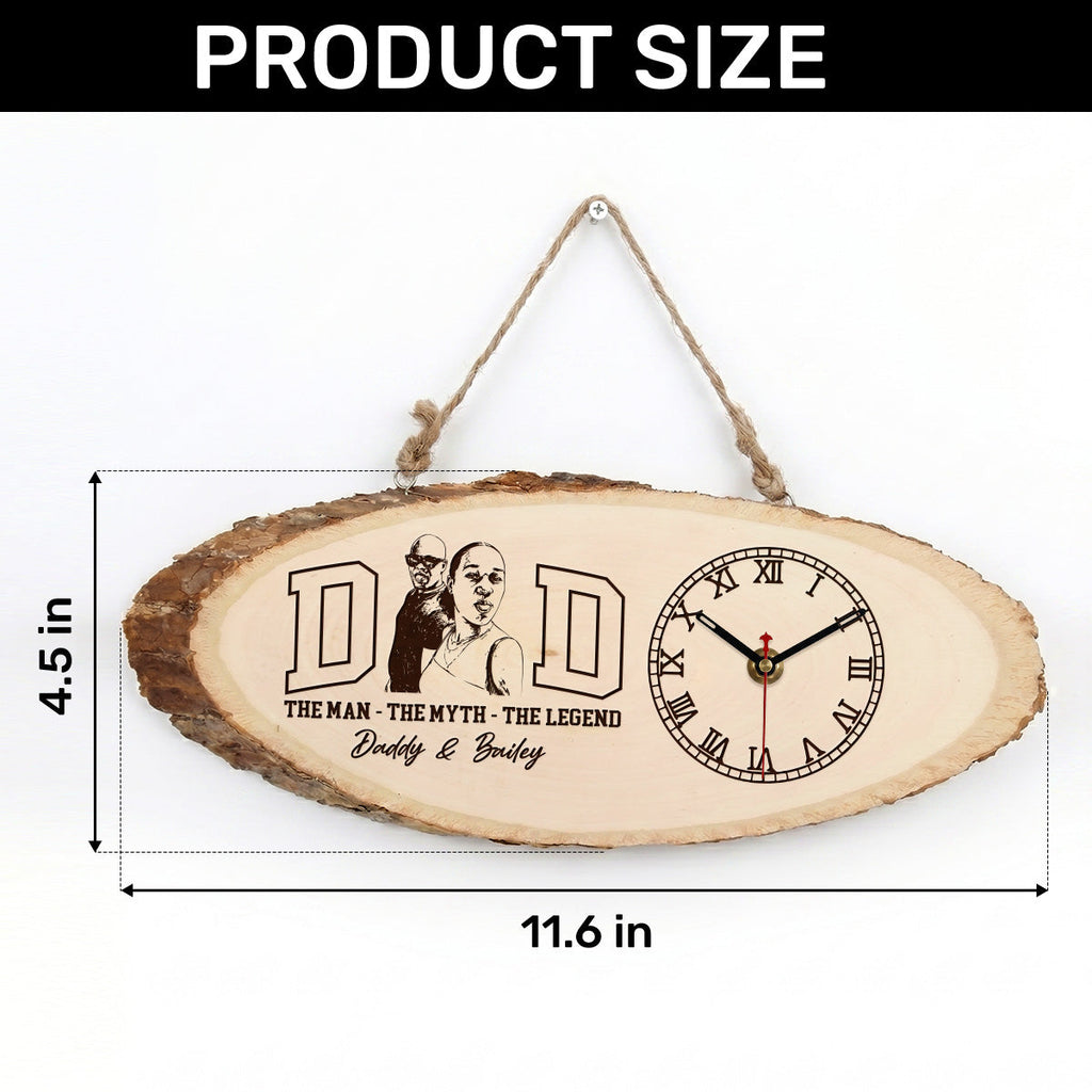 Custom Photo Pencil Sketch Dad The Man The Myth The Legend - Personalized Wooden Desk Clock
