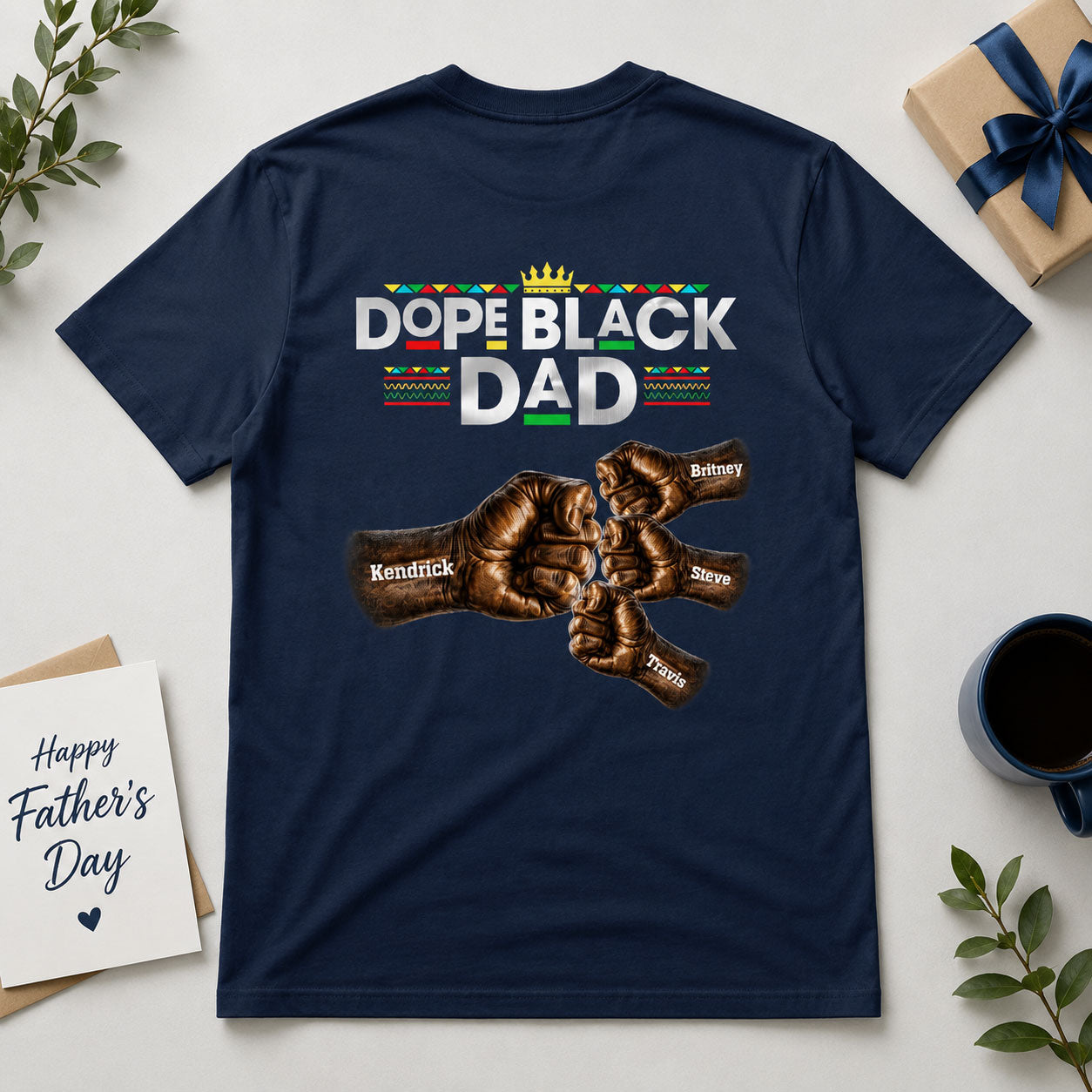 Dope Black Dad - Personalized T-shirt With Front Back Design