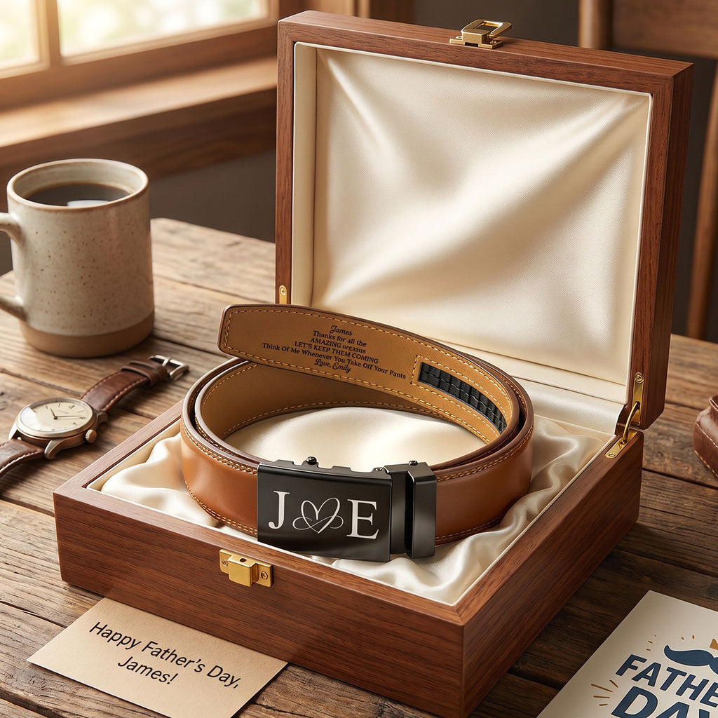 Thanks For All The Amazing Orgasms - Personalized Leather Belt With Engraved Buckle