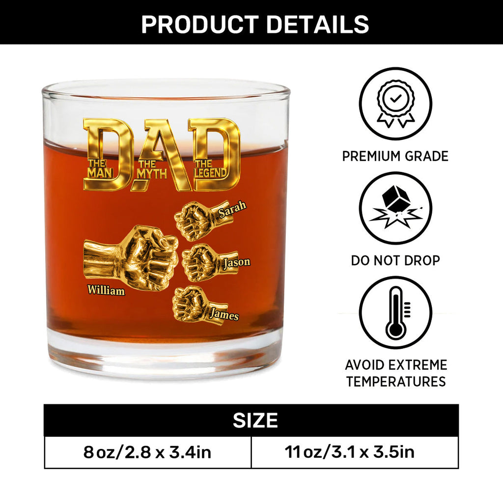 Dad The Man The Myth The Legend - Personalized Round Whiskey Glass