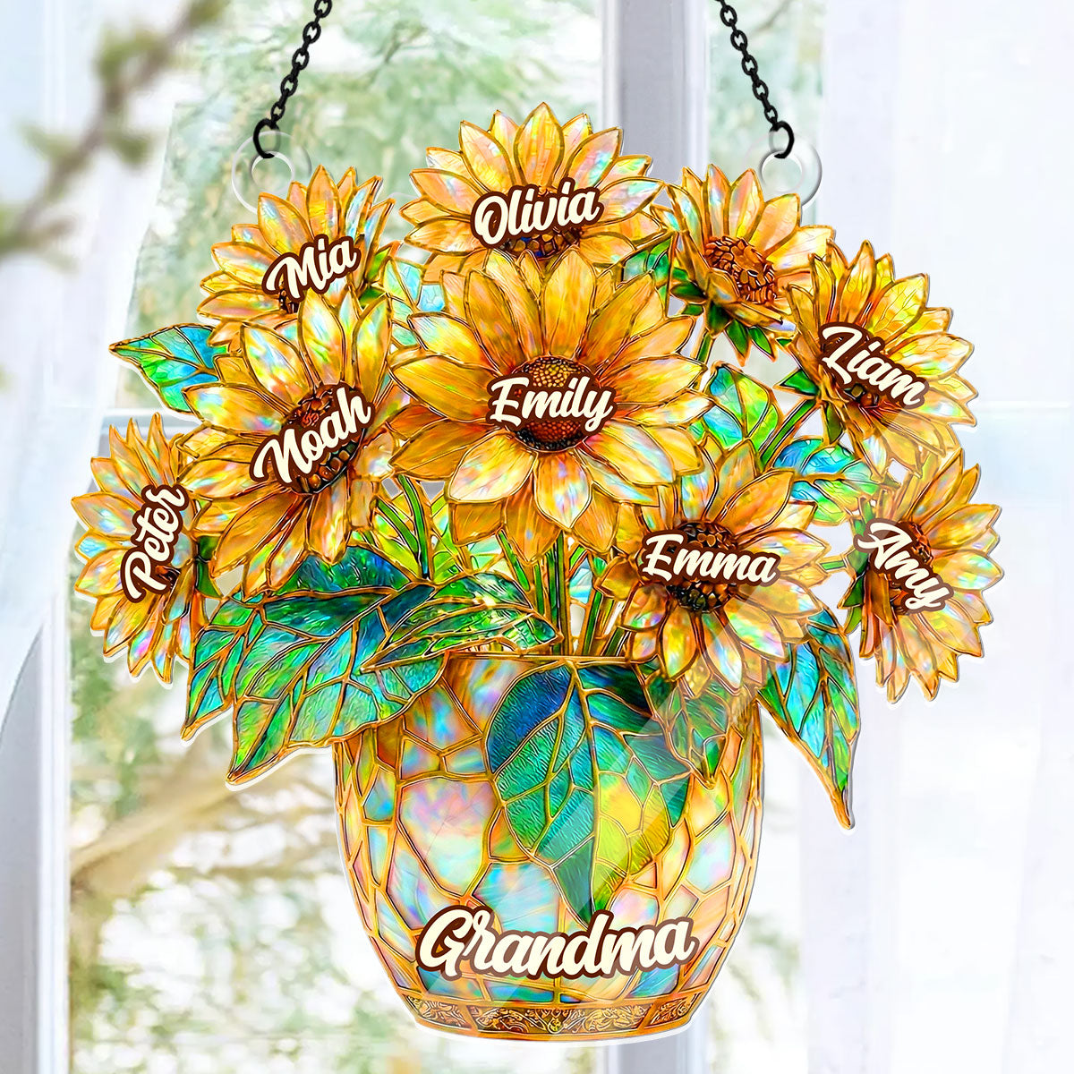 Sunflower Love For Grandma - Personalized Acrylic Suncatcher