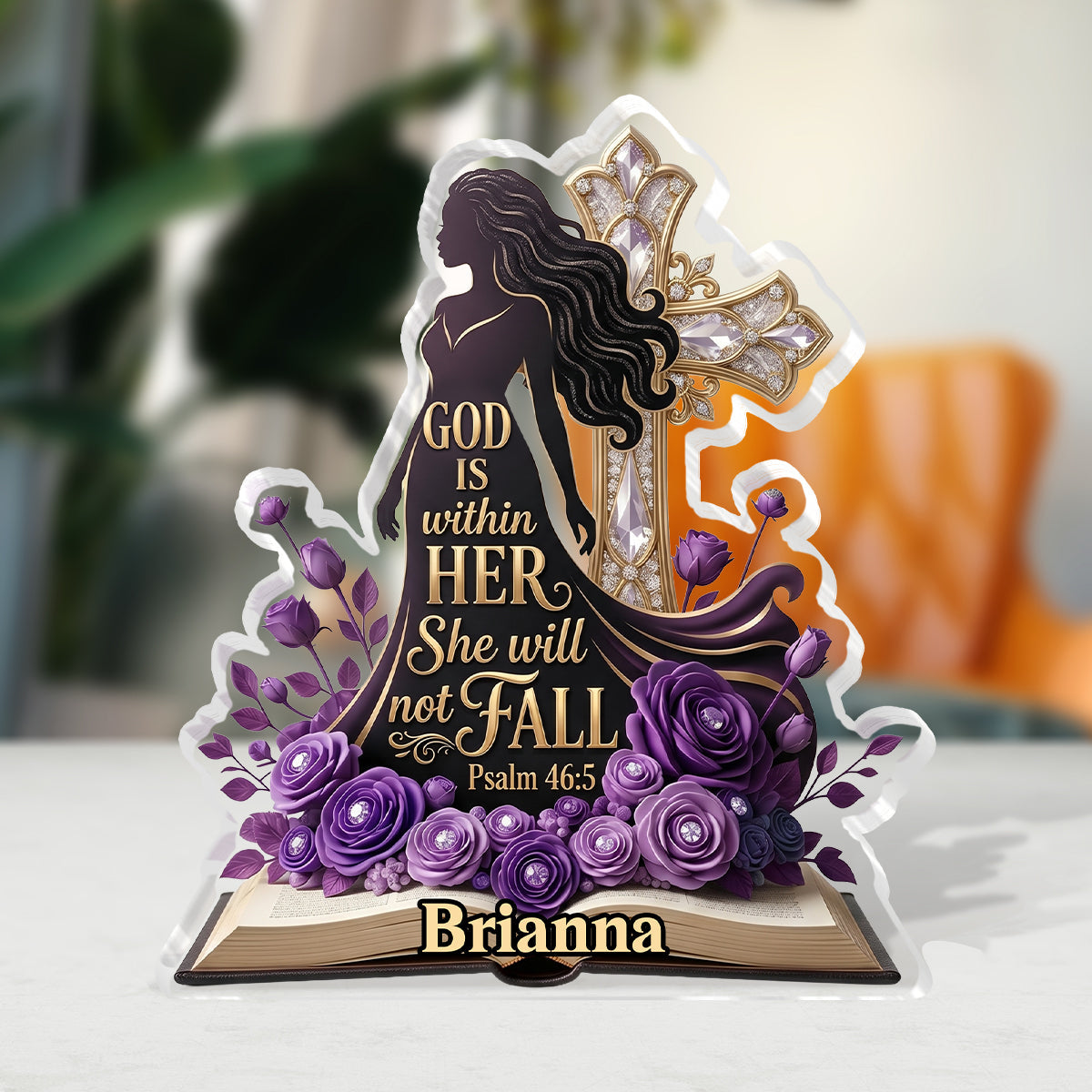 God Is Within Her Purple Roses - Personalized Custom Shaped Acrylic Plaque