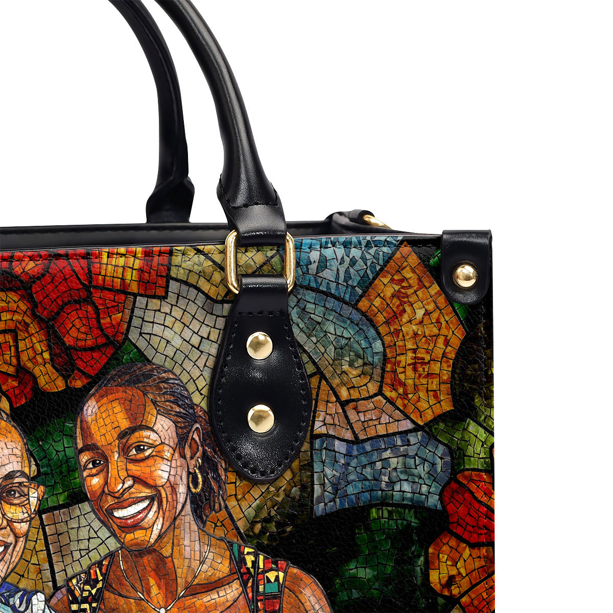 Custom Photo Stained Glass Portrait Mom Grandma Parents Family - Personalized Leather Handbag