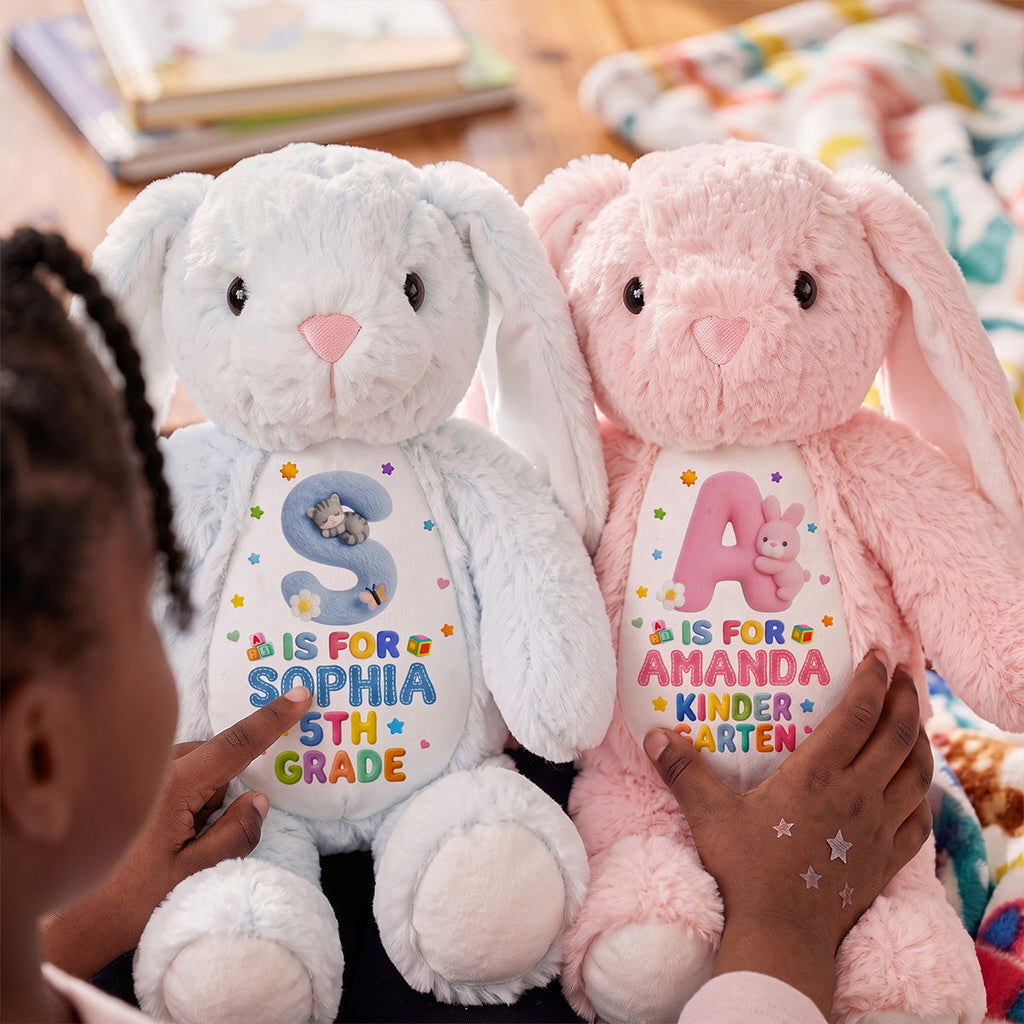 Fluffy Alphabet Back To School - Personalized Stuffed Bunny