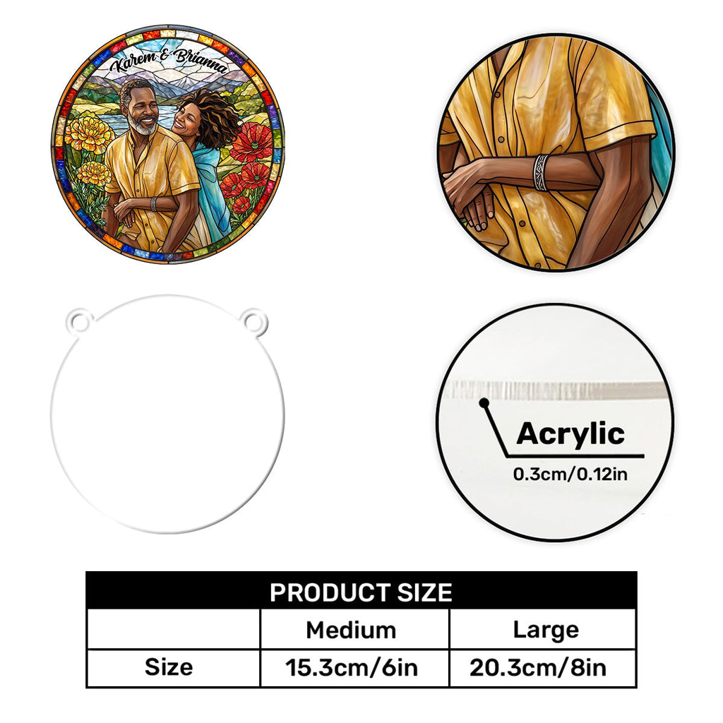 Couple Portrait Gift Birth Month Flower - Personalized Acrylic Suncatcher