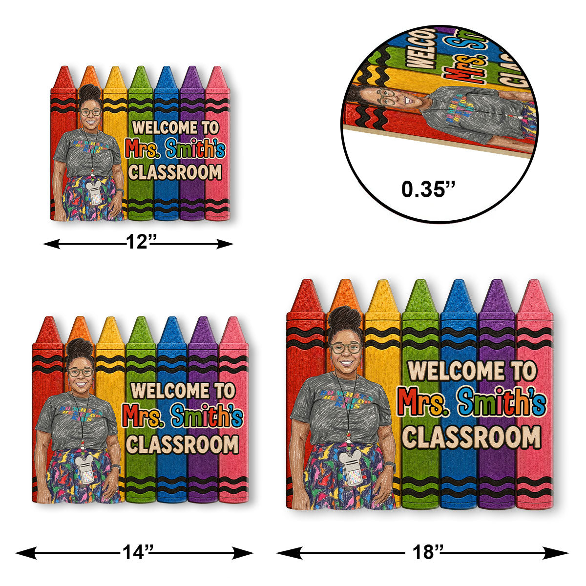 Custom Photo Crayon Sketch Welcome To My Classroom - Personalized Wooden Door Sign