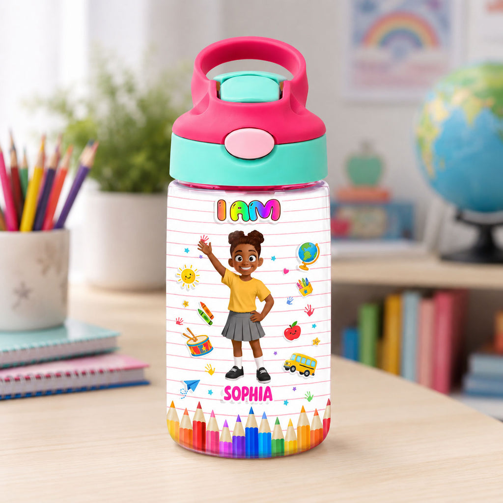 Kid Affirmations I Am Kind Smart Brave  - Personalized Kid Water Bottle