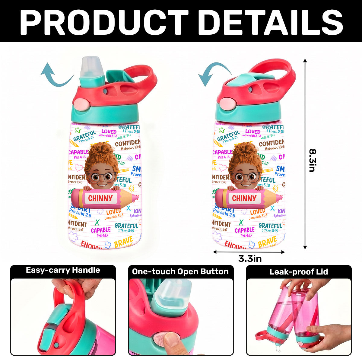 God Says I Am - Personalized Kid Water Bottle