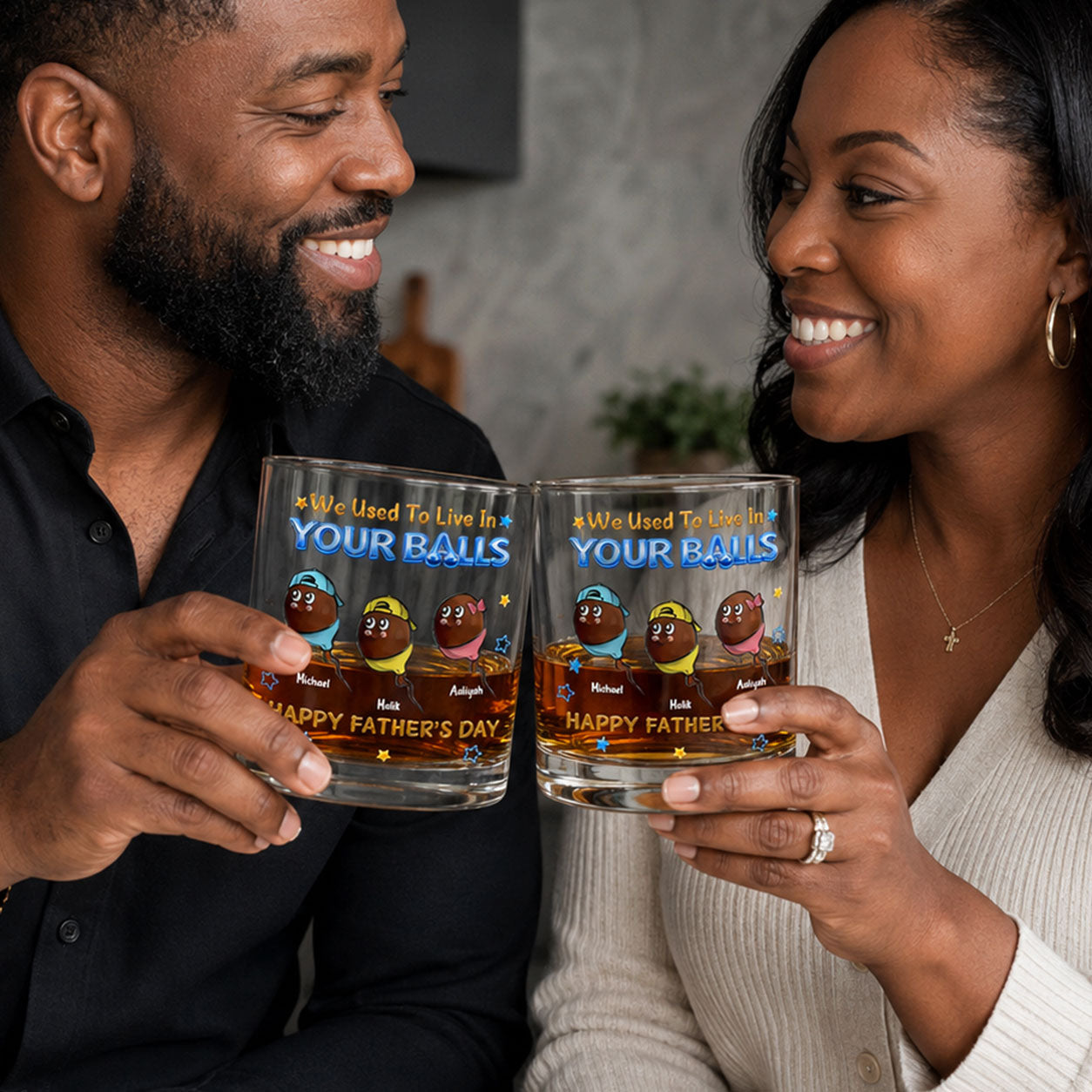 We Used To Live In Your Balls - Personalized Round Whiskey Glass
