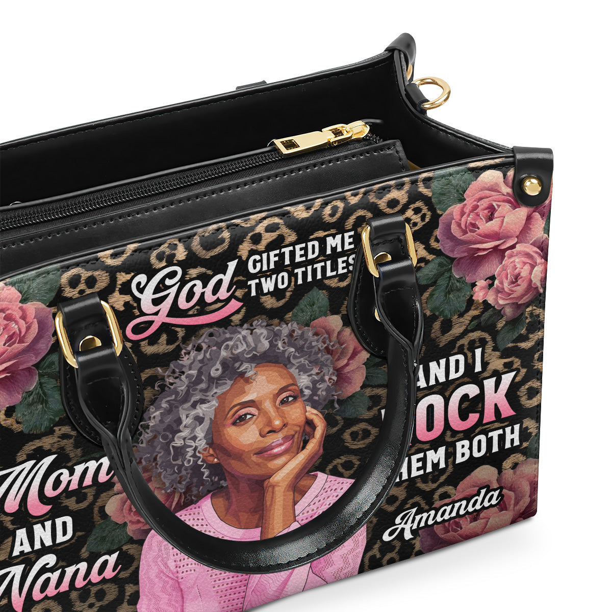 God Gifted Me Two Titles And I Rock Them Both - Personalized Leather Handbag