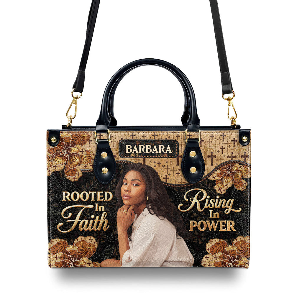 Rooted In Faith Rising In Power - Personalized Leather Handbag