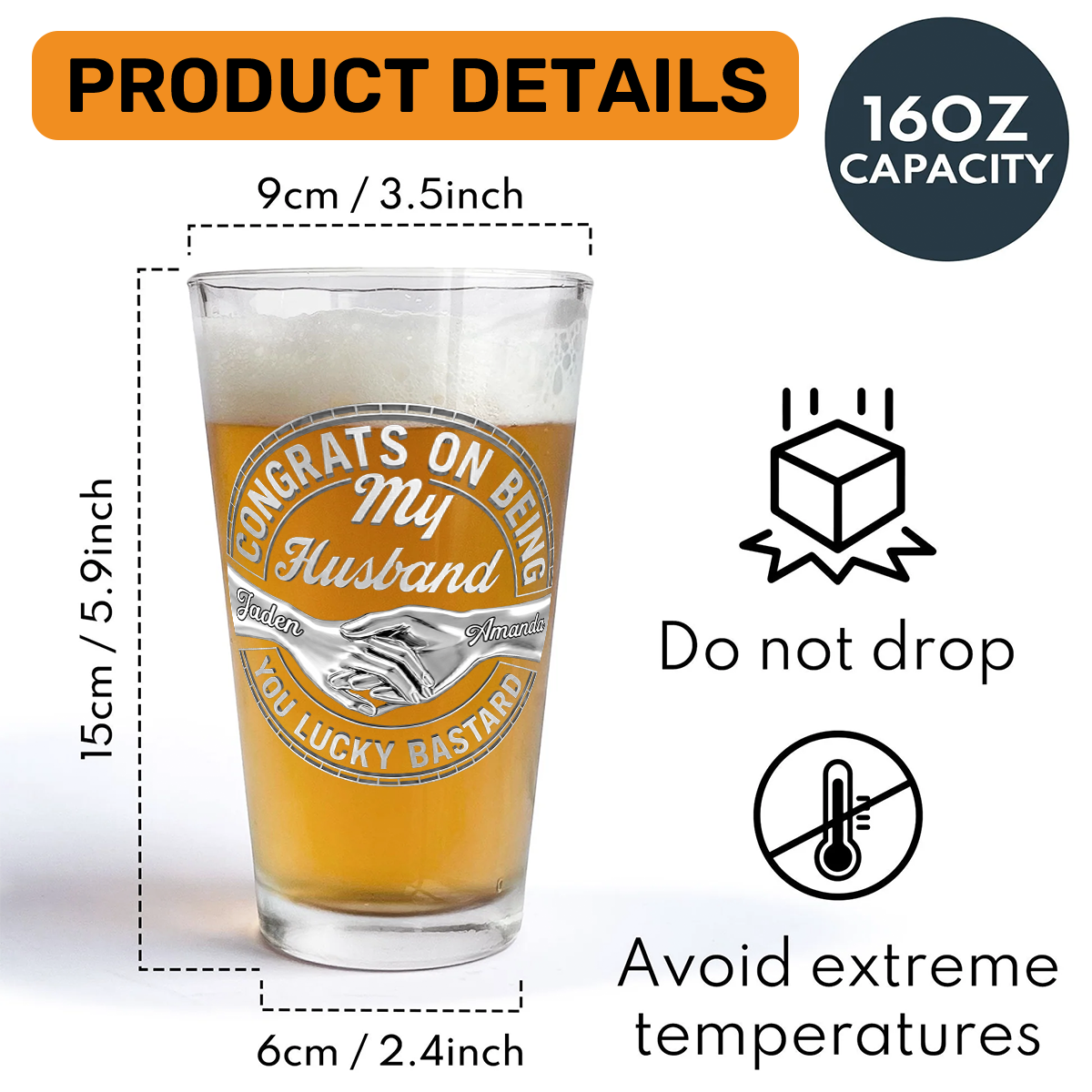 Congrats On Being My Husband - Personalized Beer Glass