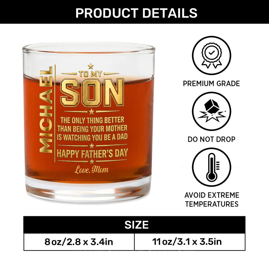 Watching You Being A Dad - Personalized Round Whiskey Glass