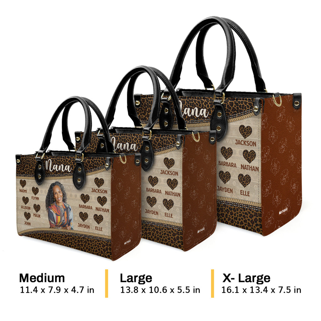 Grandma Heartprint - Personalized Leather Handbag