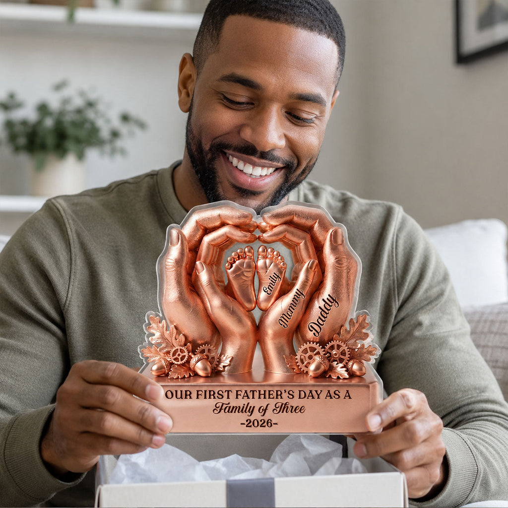 Our First Father's Day As A Family Of Three - Personalized Custom Shaped Acrylic Plaque