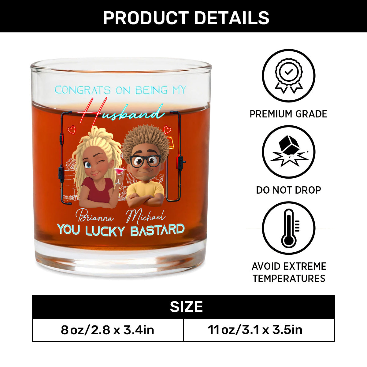 Luckily - Personalized Round Whiskey Glass