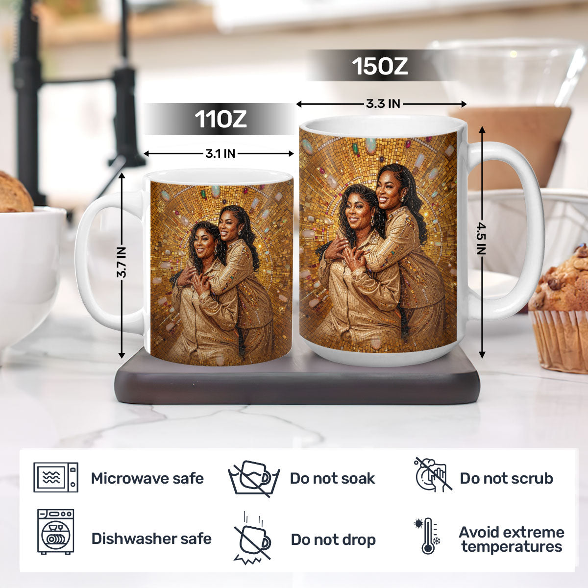 Custom Photo Portrait Premium Mosaic Mom Grandma Parents Family Gold Version - Personalized Ceramic Coffee Mug