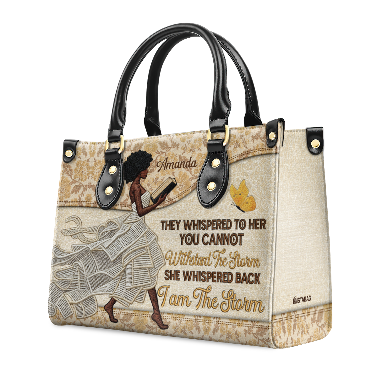 I Am The Storm Afro Girl Book Lover - Personalized Leather Handbag