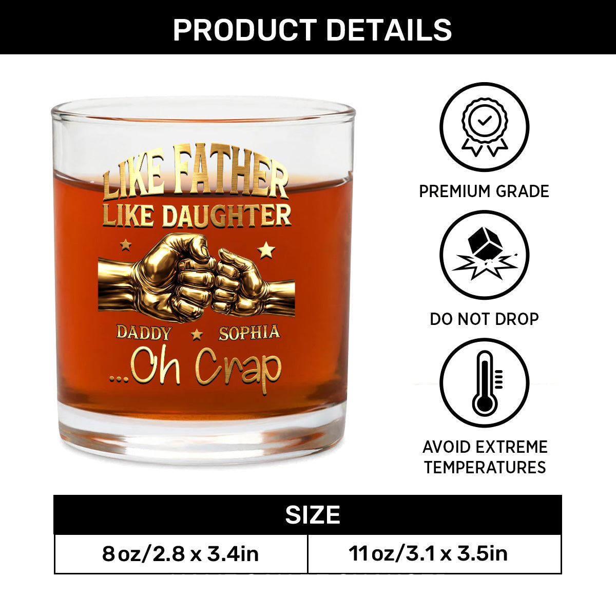 Like Father Like Daughter  - Personalized Round Whiskey Glass