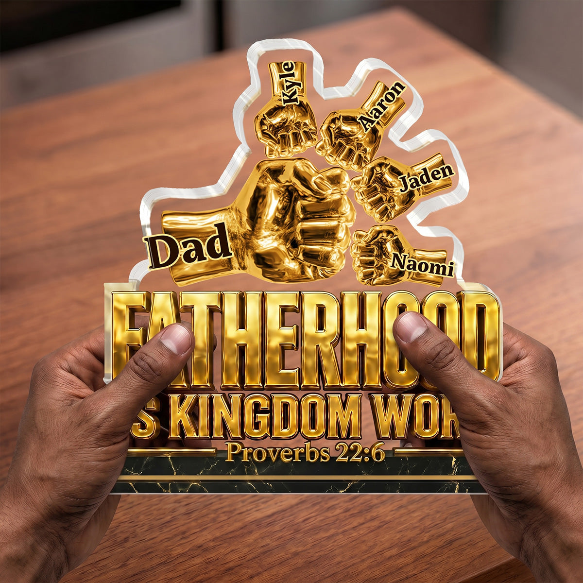 Fatherhood Is Kingdom Work Golden Fist Bump - Personalized Custom Shaped Acrylic Plaque