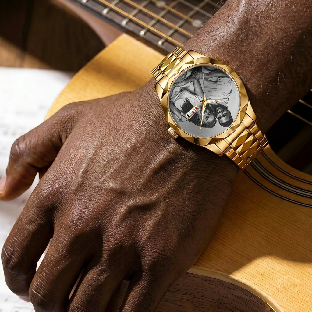 Custom Photo Husband Wife Couple Anniversary Gift - Personalized Men's Wrist Watch