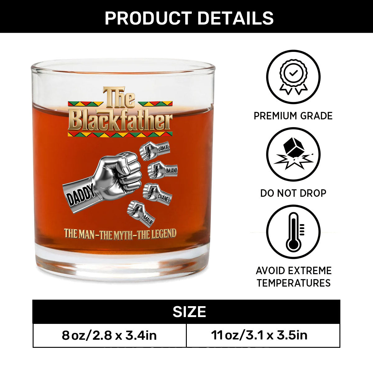 The Blackfather  - Personalized Round Whiskey Glass