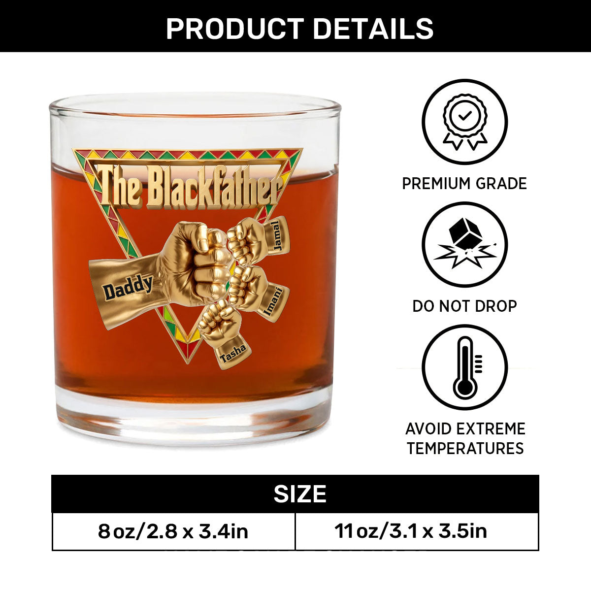 The Black Father - Personalized Round Whiskey Glass