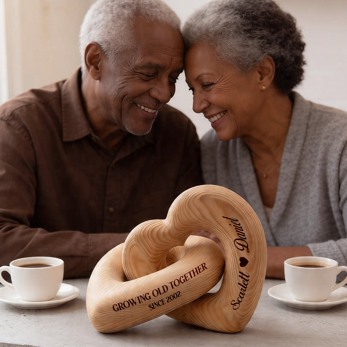 Growing Old Together - Personalized Interlocking Wooden Hearts
