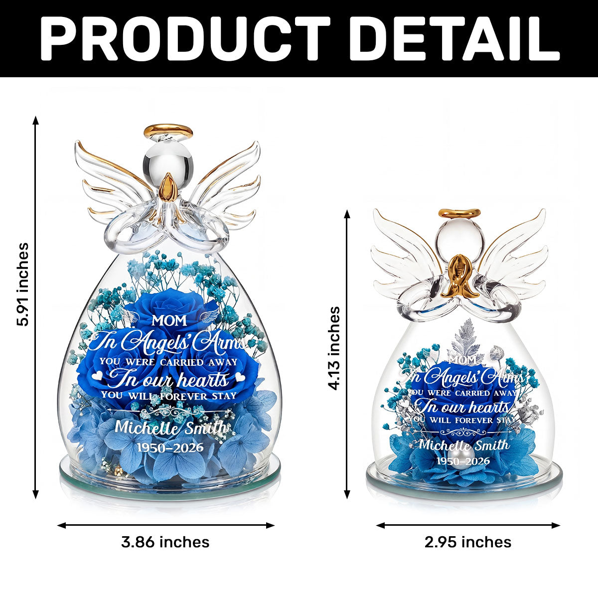 You Will Forever Stay In Our Hearts - Personalized Angel Dome With Preserved Flowers