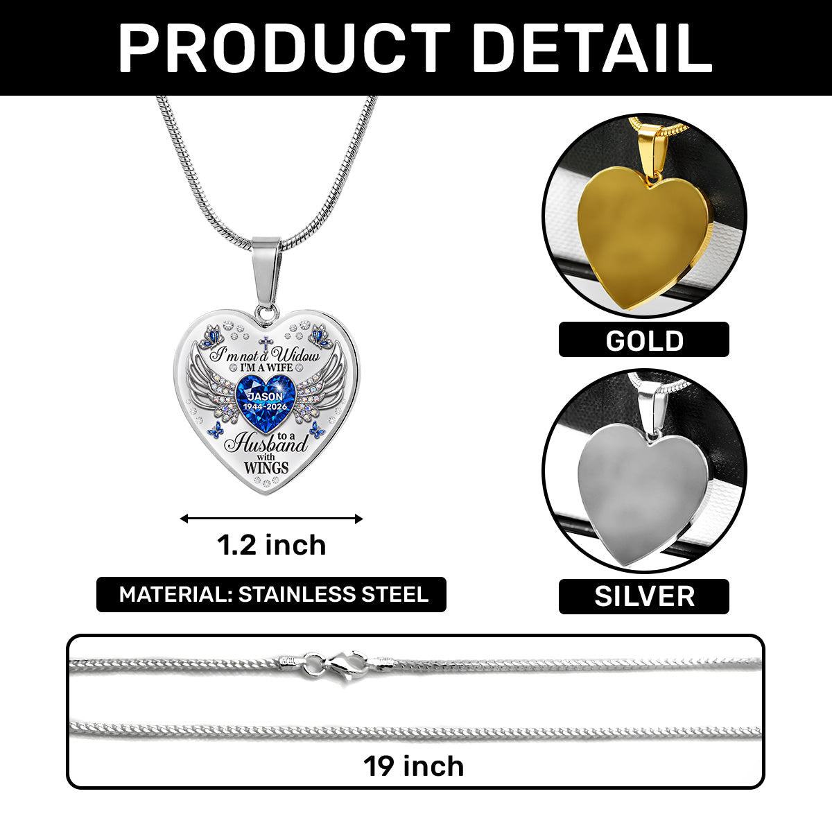 I'm Not A Widow I'm A Wife To A Husband With WIngs - Personalized Heart Necklace