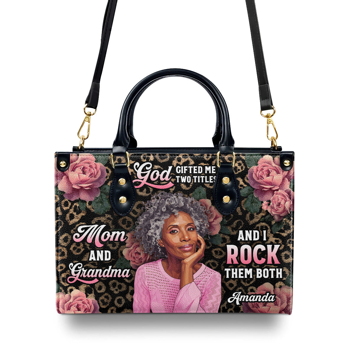God Gifted Me Two Titles And I Rock Them Both - Personalized Leather Handbag