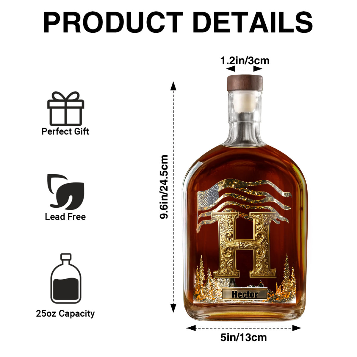 Golden Initial Gift For Husband and Dad - Personalized Whiskey Bottle