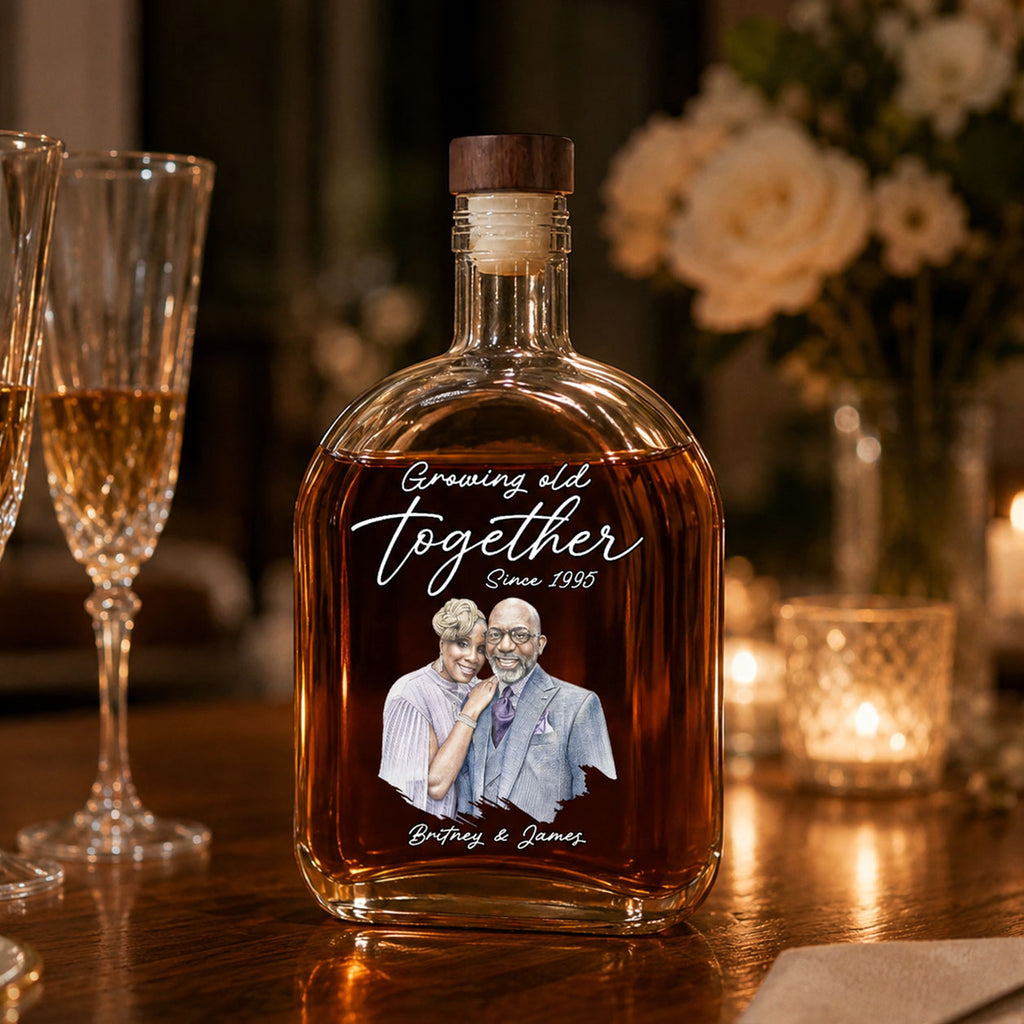 Custom Photo Colored Pencil Sketch Portrait  - Personalized Whiskey Bottle