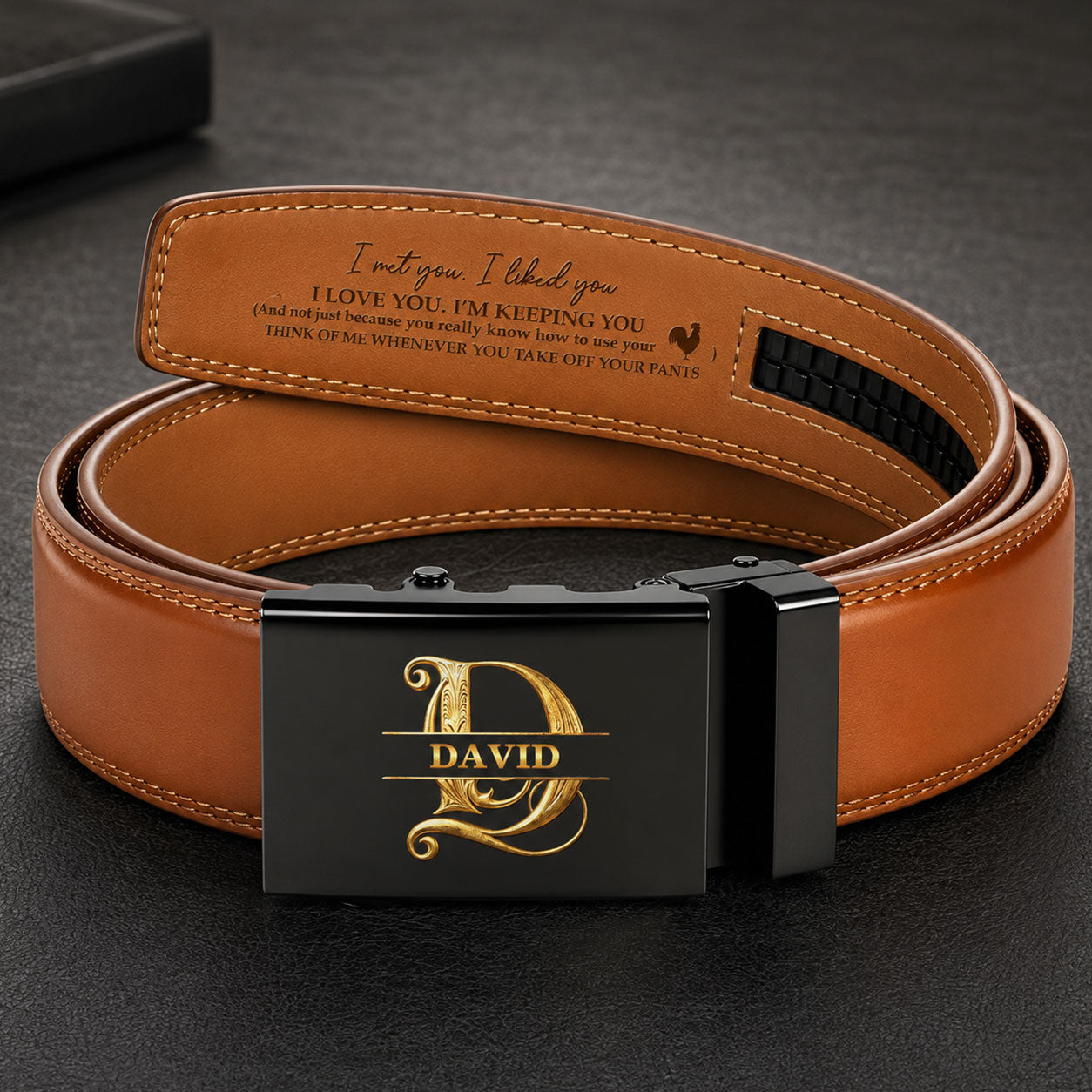 I Licked It So It's Mine - Personalized Leather Belt With Printed Buckle