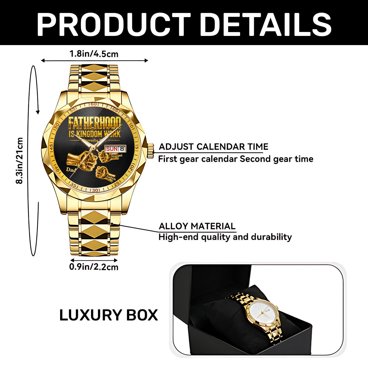 Fatherhood Is Kingdom Work Premium Fist Bump - Personalized Men's Wrist Watch