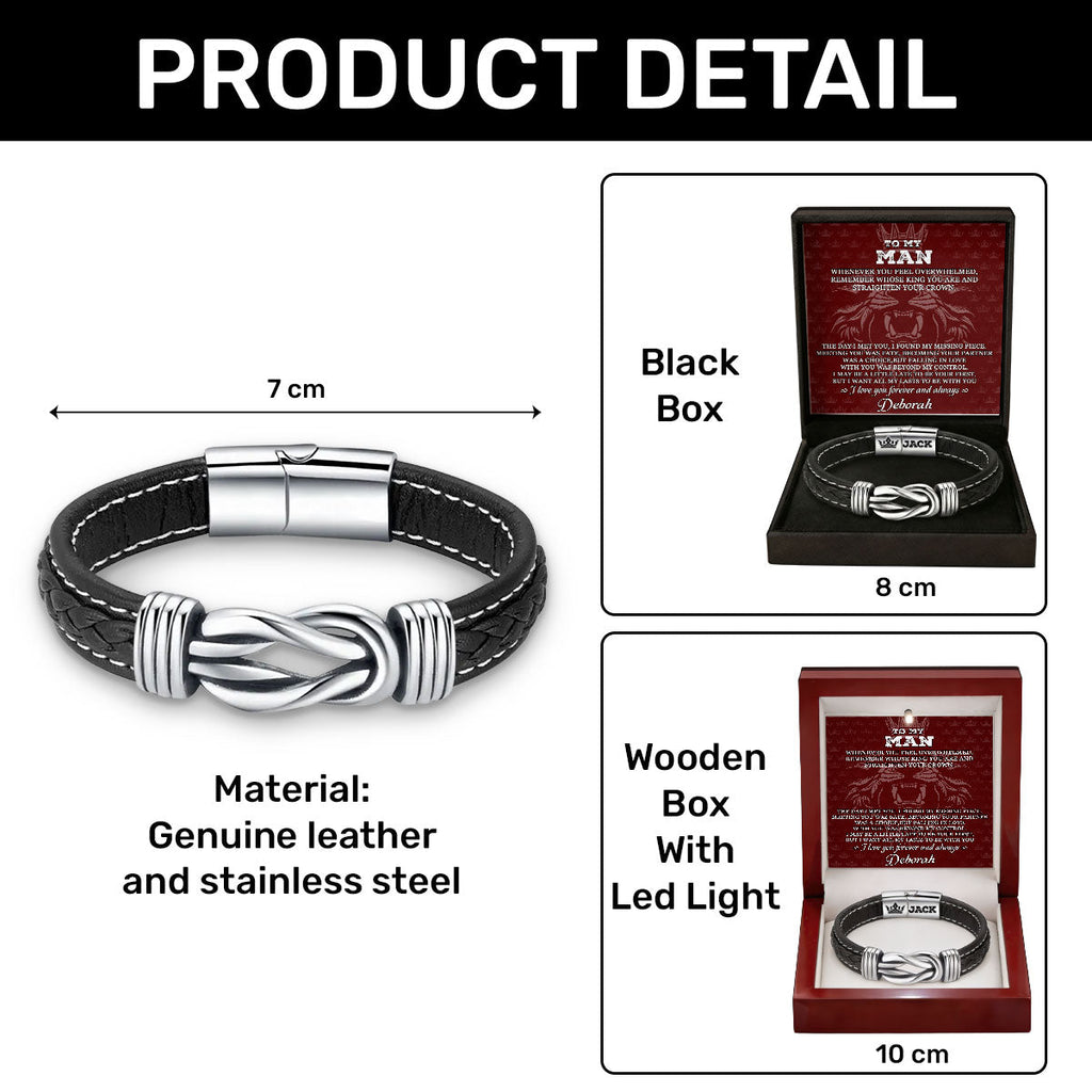 Remember Whose King You Are - Personalized Braided Leather Infinity Bracelet